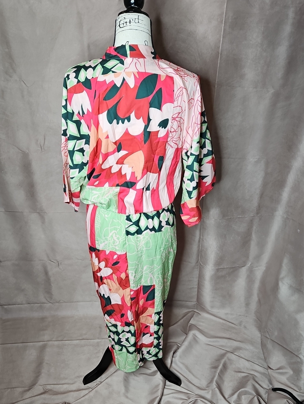 SHEIN Kimono Style Midi Dress Pink/Green Size Small - Picture 4 of 7
